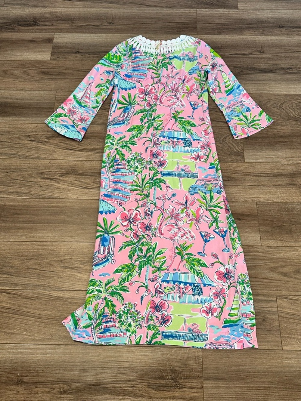 NWT! Lilly Pulitzer Occelpo Pink Tropical Print V-Neck Maxi Caftan Dress Size 2 - Picture 8 of 11